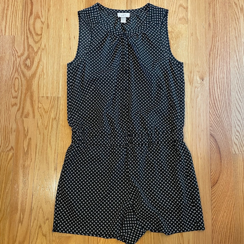 LOFT Romper, Black with White Floral Design, Size 8